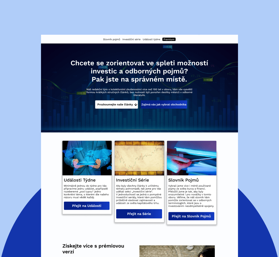 Projekt Průvodce Burzou s pottfolia naší tvorby web stránek
