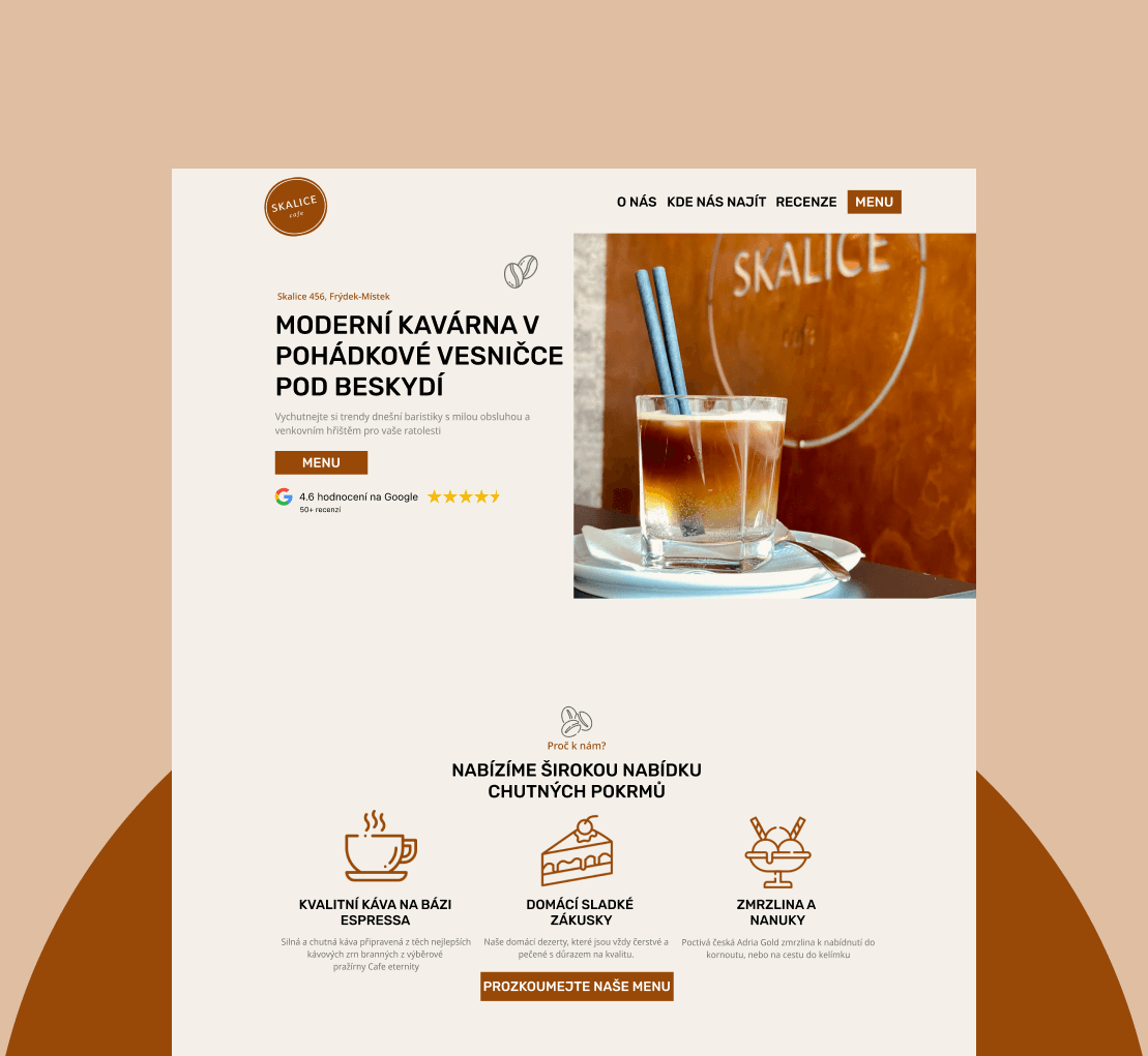 Projekt Skalice café s pottfolia naší tvorby web stránek