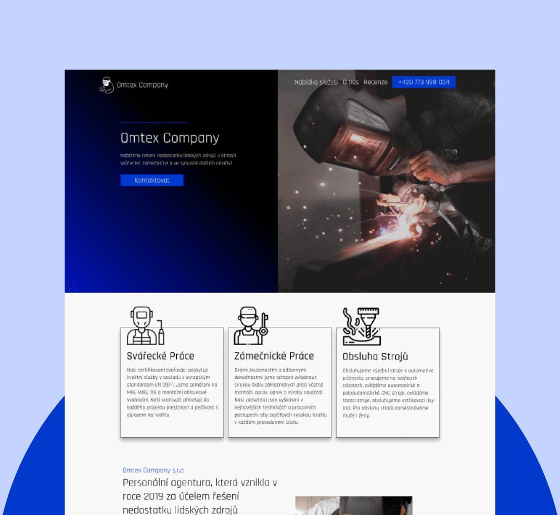 Portfolio práce pro Omtext Company na projektu web hned