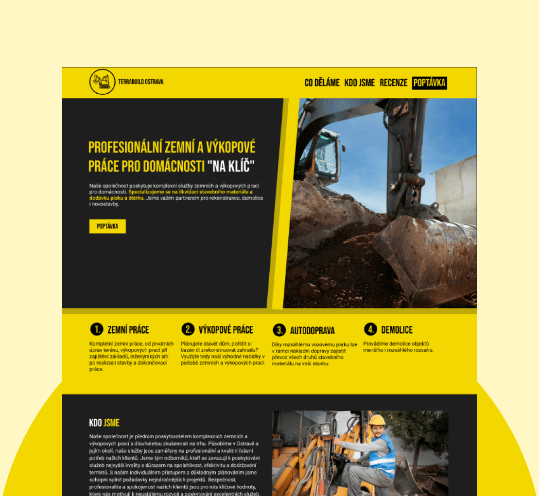 Portfolio práce pro TerraBuild Ostrava na projektu web hned