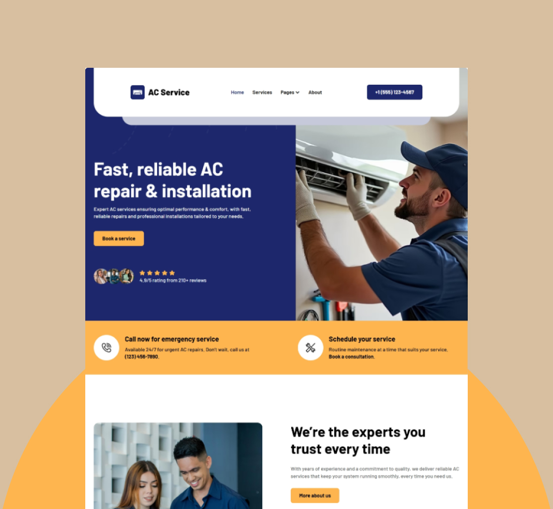 HVAC contractor website case study — high-converting layout with built-in chatbot and booking tools by Get2Leads.