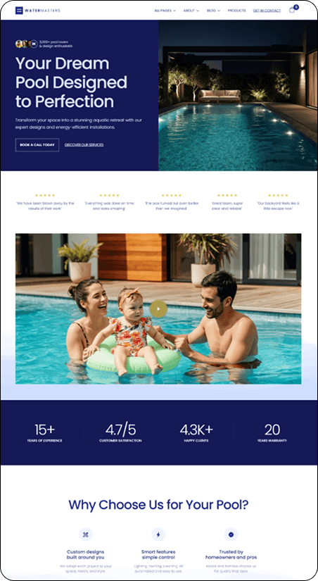 Swimming pool contractor website designed to convert visitors into clients — Get2Leads portfolio example.
