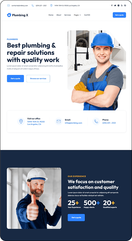 Modern plumber website with automation and quote request system — designed by Get2Leads.