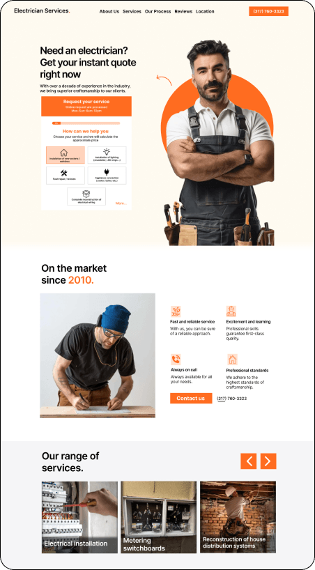 Electrician service website optimized for local SEO and instant lead capture — Get2Leads project.