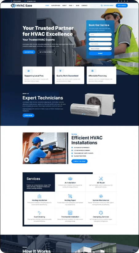 HVAC contractor website with booking form and automation tools — created by Get2Leads Agency.