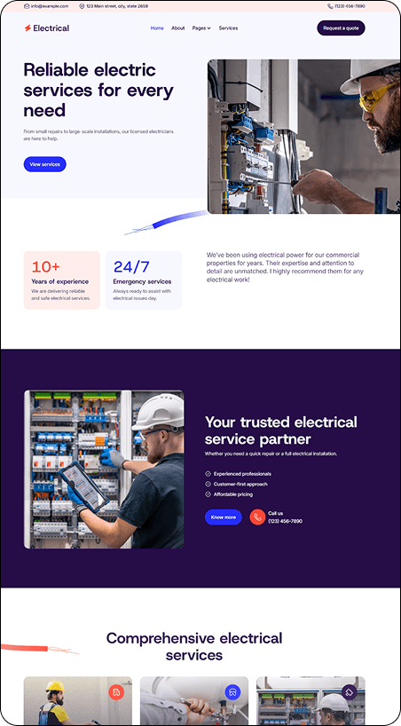 Electrician service website optimized for local SEO and instant lead capture — Get2Leads project.