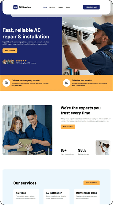 HVAC contractor website with booking form and automation tools — created by Get2Leads Agency.
