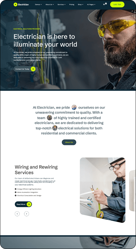 Electrician service website optimized for local SEO and instant lead capture — Get2Leads project.