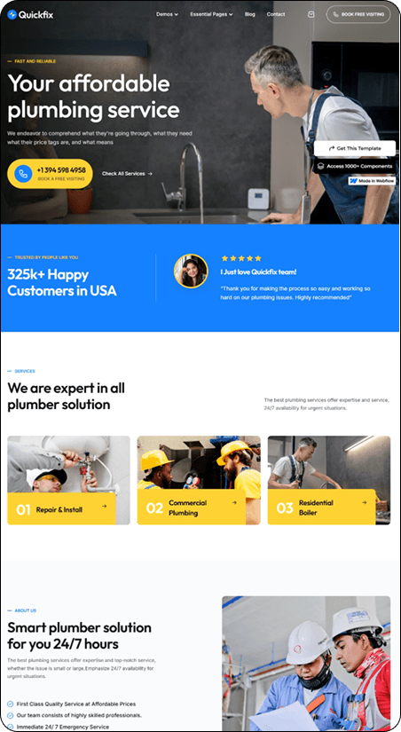 Modern plumber website with automation and quote request system — designed by Get2Leads.